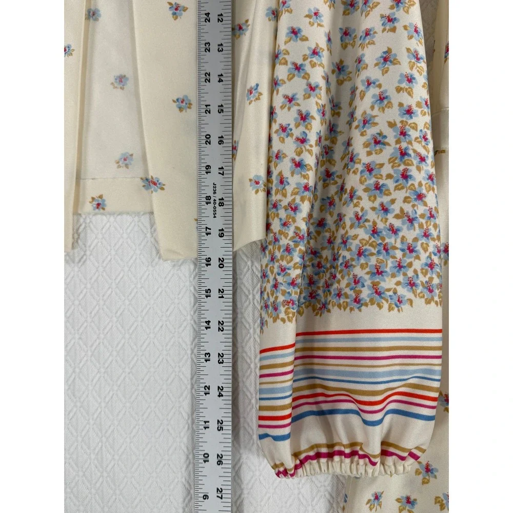 Vintage The Kollection Floral Midi Dress and Jacket Set Cream Blue Red 70s Style